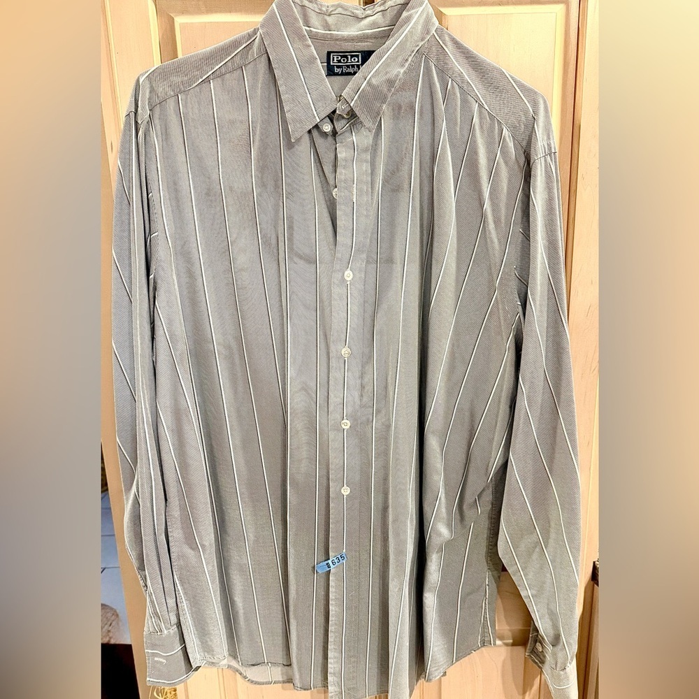 Polo Ralph Lauren Men's Gray and White Striped Shirt XL